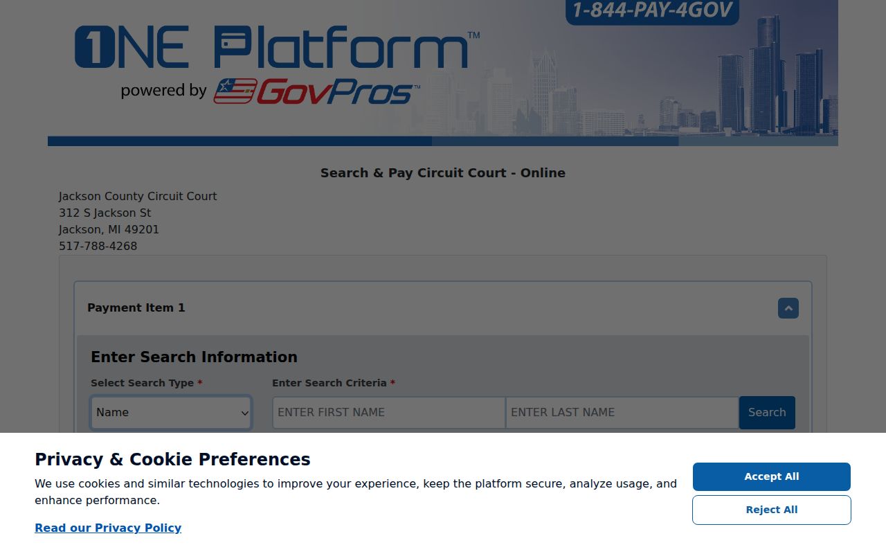 Jackson County case lookup Circuit Court payment vendor form