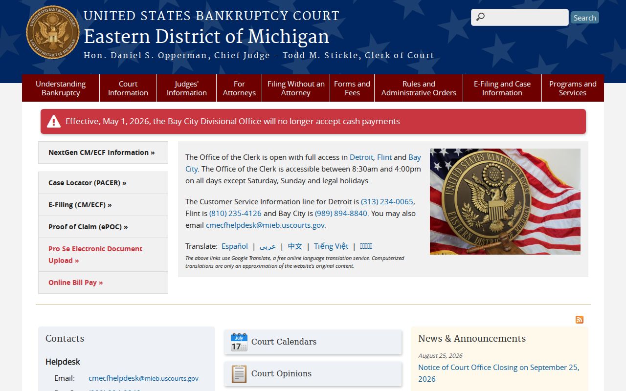 Jackson County case lookup federal bankruptcy court access page