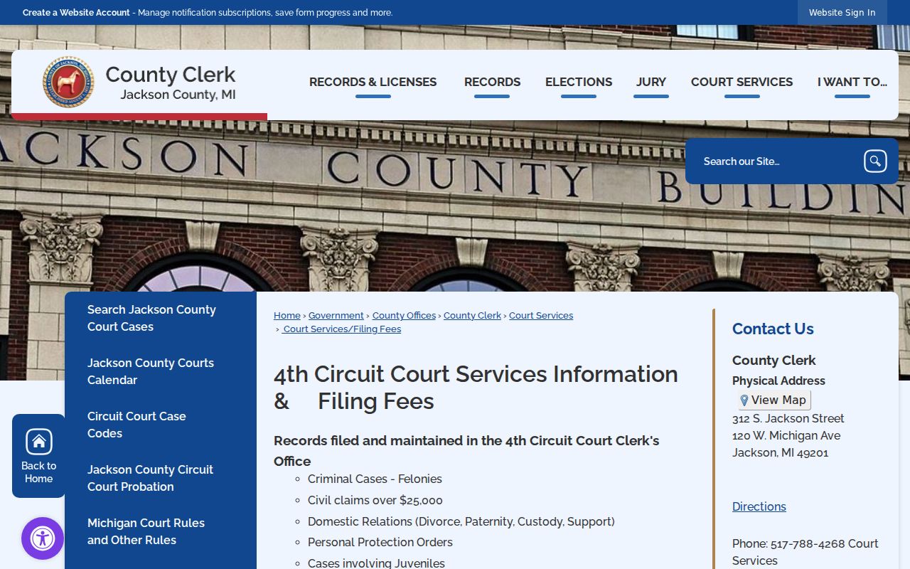 Jackson County civil docket 4th Circuit fees page