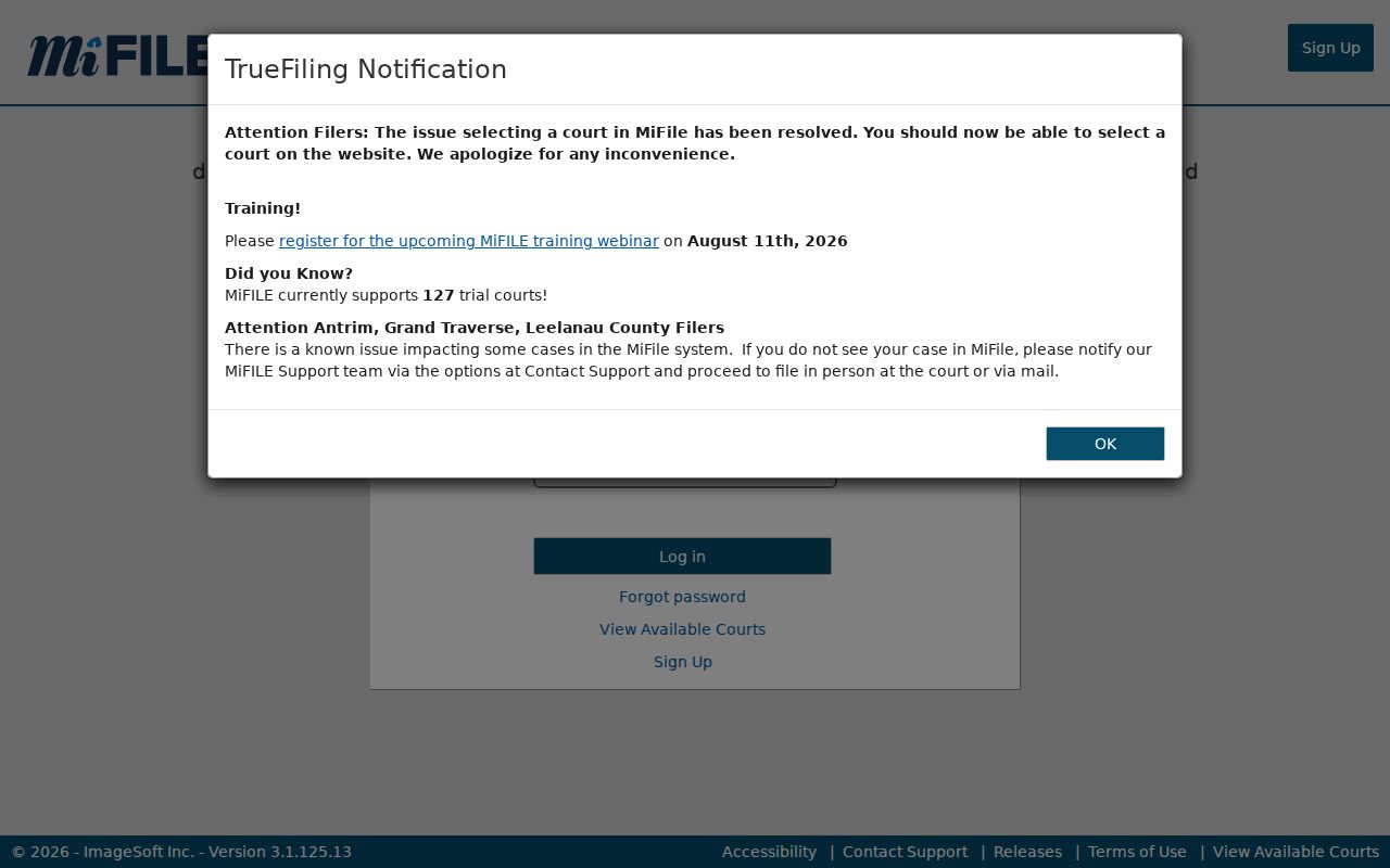 Jackson County civil docket MiFILE filing login