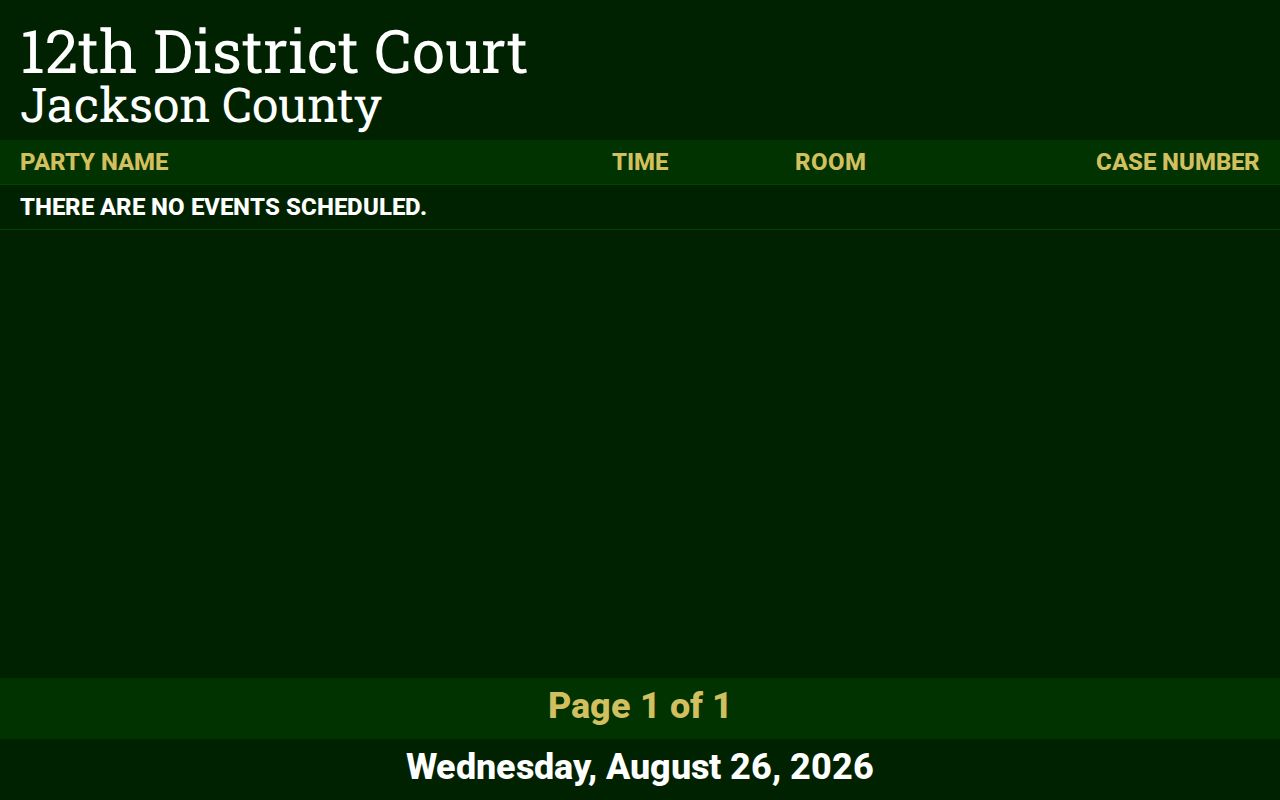 Jackson County court calendar 12th District daily docket display