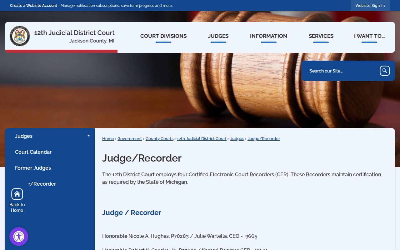 Jackson County court records 12th District judge-recorder information