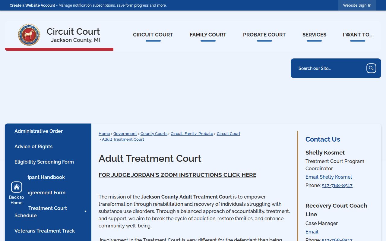 Jackson County criminal docket Adult Treatment Court information