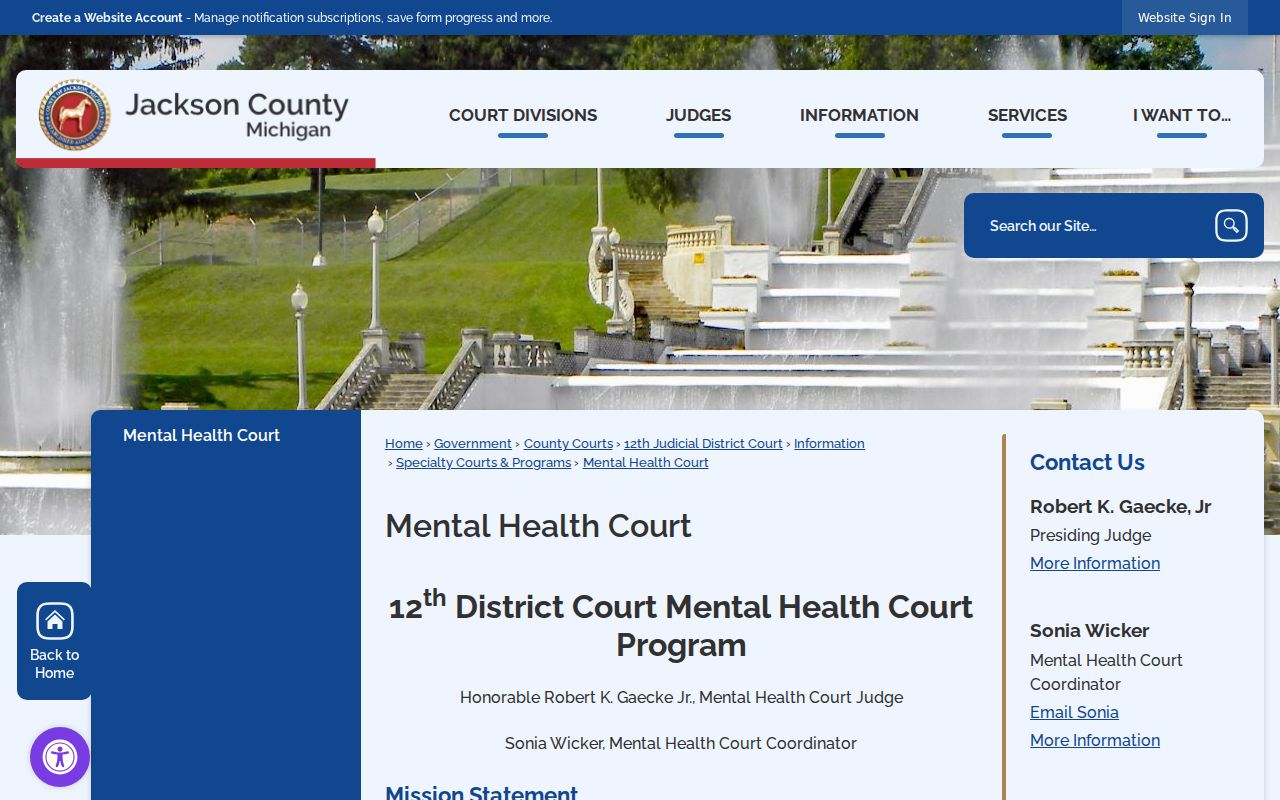 Jackson County criminal docket Mental Health Court program page
