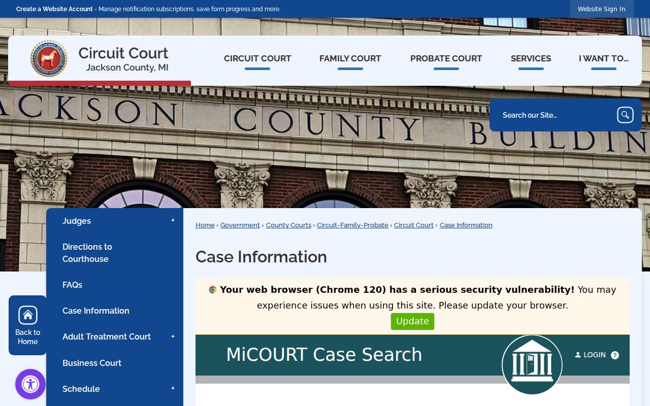 Jackson County court docket case information and court calendar links