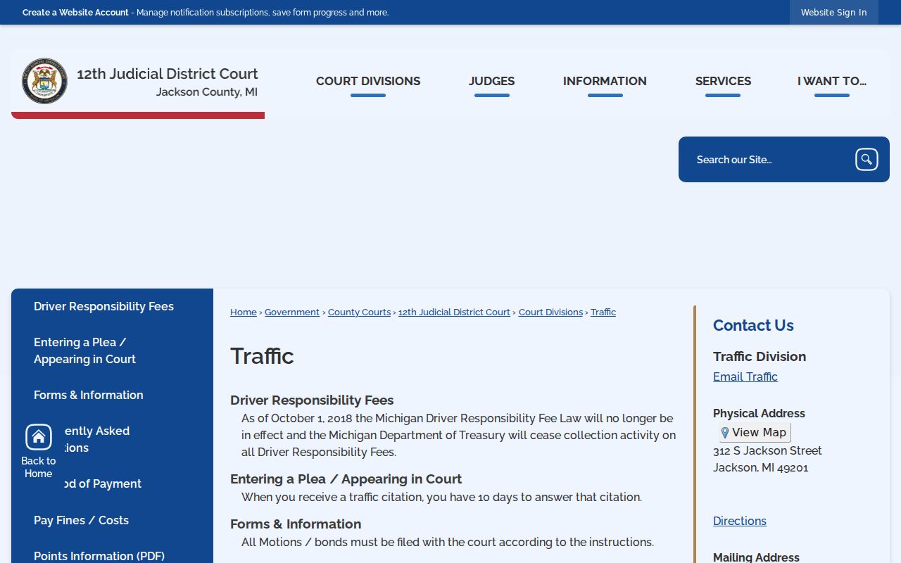 Jackson County traffic ticket Traffic Division contact and court-record links