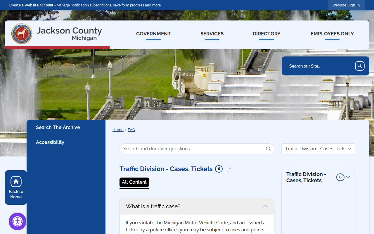 Jackson County traffic ticket FAQ showing court response options