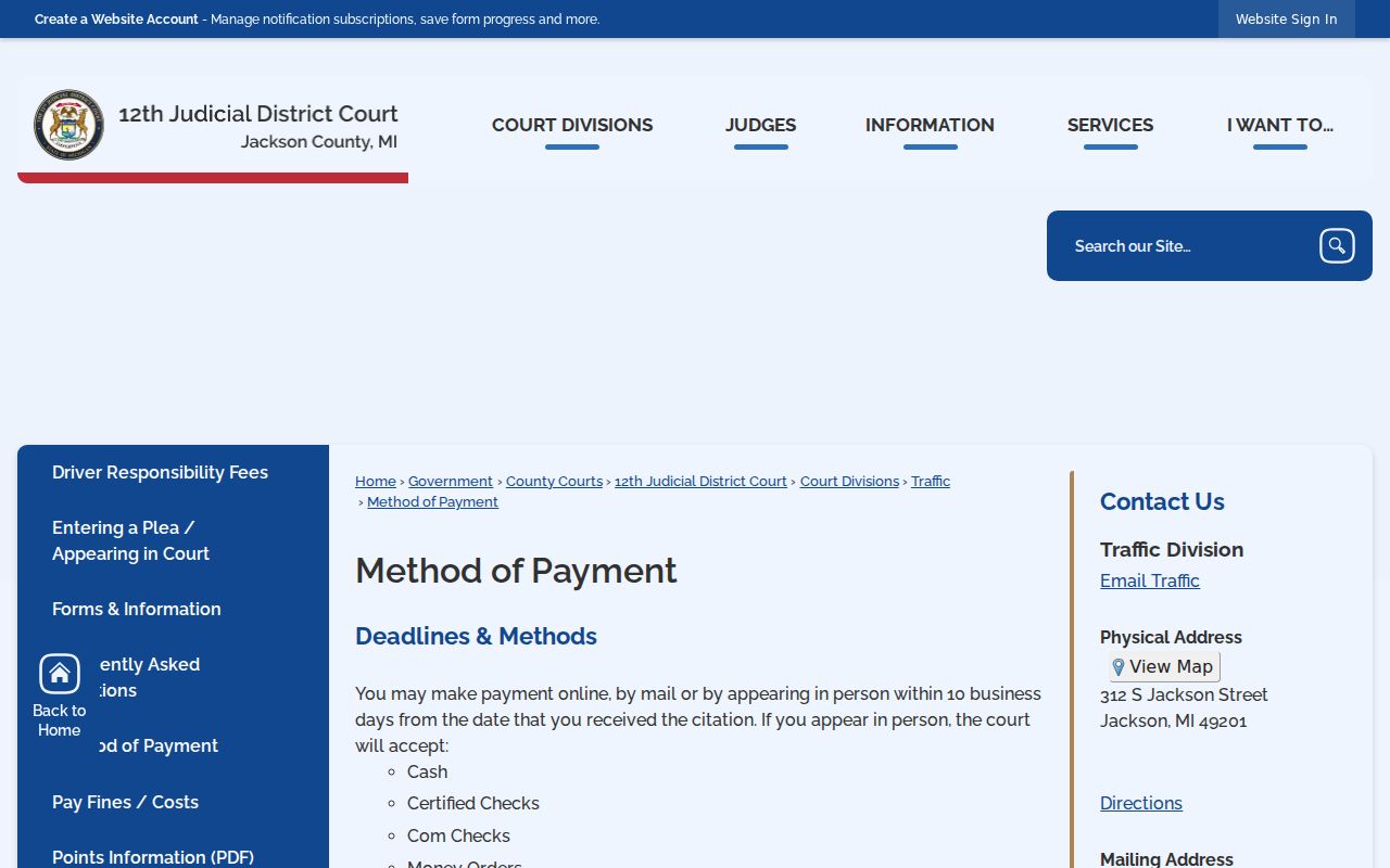 Jackson County traffic ticket court-payment methods and citation-number instruction